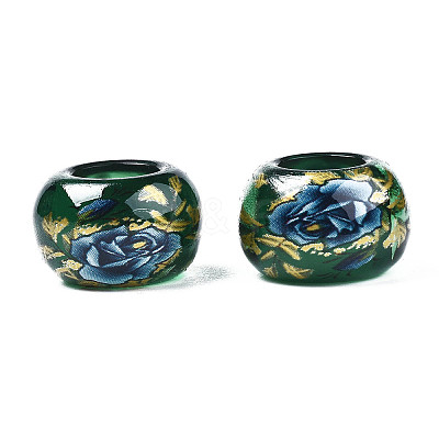 Flower Printed Transparent Acrylic Rondelle Beads TACR-S160-01-C01-1