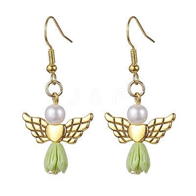 Angel Antique Golden Alloy & Resin Dangle Earrings EJEW-JE05686-03-1