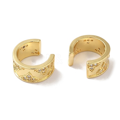Ring with Leaf Brass Micro Pave Cubic Zirconia Cuff Earrings for Women EJEW-P281-07G-1