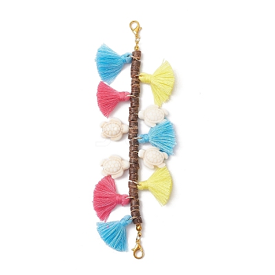 Natural Coconut & Polycotton Tassel & Synthetic Turquoise Pendant Decorations HJEW-JM03669-1