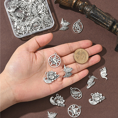 48Pcs 6 Styles Tibetan Style Alloy Pendants FIND-SC0019-41-1
