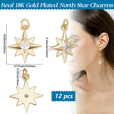 12Pcs Rack Plating Brass Micro Pave Cubic Zirconia Pendants KK-BBC0017-07-1