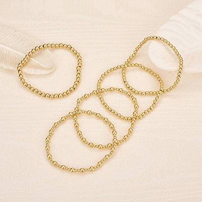 5Pcs Round Brass Beaded Stretch Bracelets for Women BJEW-SW00151-1