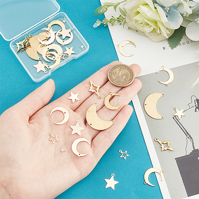 36pcs 9 styles Brass Connector Charms and Pendants Sets KK-AR0003-15-1