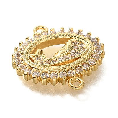 Rack Plating Brass Clear Cubic Zirconia Religion Virgin Mary Oval Connector Charms KK-M298-03G-1