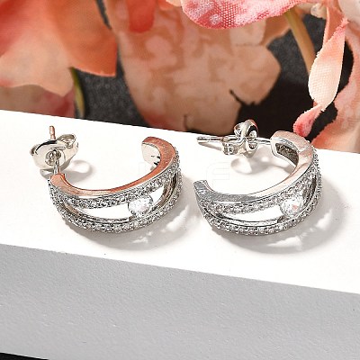C-Shaped Brass Micro Pave Clear Cubic Zirconia Stud Earrings EJEW-C126-08P-1