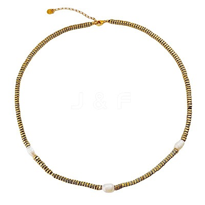Shimmering Natural Freshwater Pearl & Synthetic Non-magnetic Hematite Beaded Necklaces MF6958-1