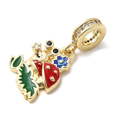 Brass Micro Pave Clear Cubic Zirconia European Dangle Charms KK-C137-19G-1
