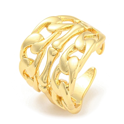 Rack Plating Brass Hollow Curb Chains Open Cuff Rings RJEW-Q784-04G-1