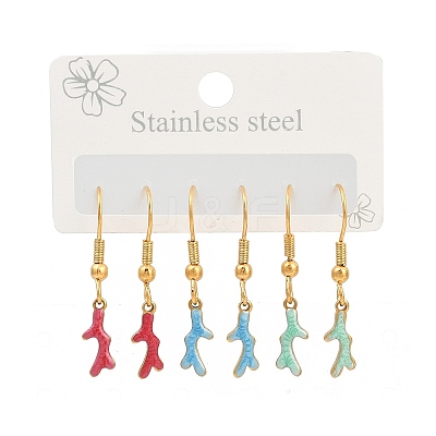 Ocean Series 304 Stainless Steel Enamel Dangle Earrings LS-EJEW-K017-01G-G-1