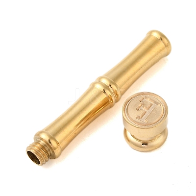 Golden Tone Brass Wax Seal Stamp Head with Bamboo Stick Shaped Handle LS-STAM-K001-05G-F-1