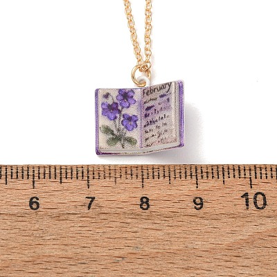 Brass Enamel Book Pendant Necklaces for Women KK-CBAF5B9-01G-02-1