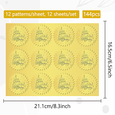 12 Sheets Self Adhesive Gold Foil Embossed Stickers DIY-WH0451-023-1