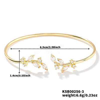 Elegant Brass Cubic Zirconia Leaf Cuff Bangles for Women VL7639-3-1