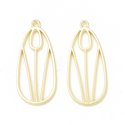 Rack Plating Alloy Teardrop with Tulip Pattern Open Back Bezel Pendants FIND-G052-51LG-1