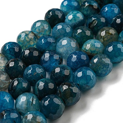 Faceted Natural Dragon Veins Agate Beads Strands G-F447-12mm-P05-1
