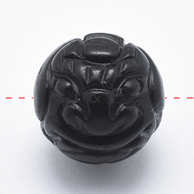 Carved Round Natural Obsidian Beads G-P360-01-16mm-1