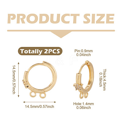 2Pcs Brass Micro Pave Clear Cubic Zirconia Hoop Earring Findings KK-TA0003-35-1