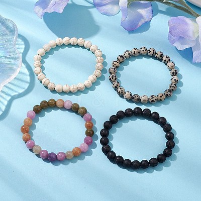 4Pcs Constellation 8mm Round Natural Dalmation Jasper & White Jade Imitation Tourmaline BJEW-JB10640-1