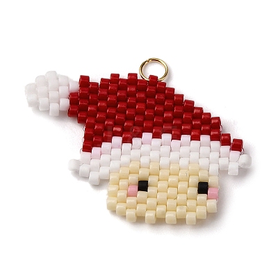 Glass Seed Beaded Santa Claus Pendants PALLOY-MZ00812-1
