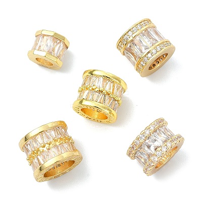 5Pcs 5 Styles Brass Micro Pave Cubic Zirconia European Beads KK-CJ0005-77-1