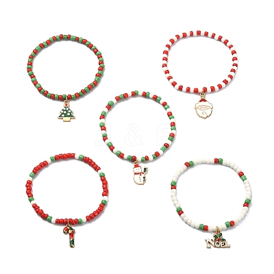 5Pcs 5 Style Glass Seed Stretch Bracelets Set BJEW-TA00274-1