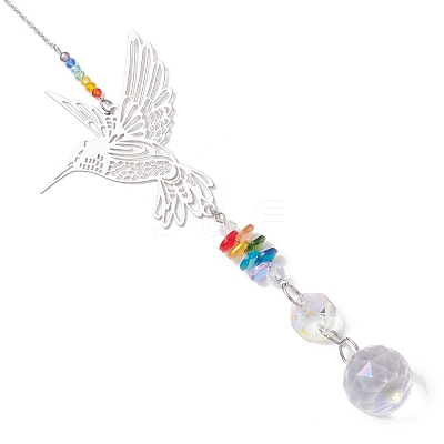 Glass Beads & 201 Stainless Steel Hanging Suncatchers HJEW-JM04762-01-1