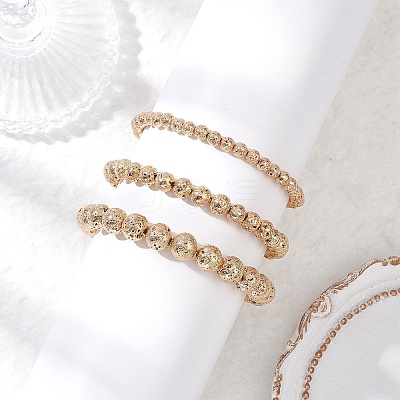3Pcs 3 Styles Electroplated Natural Lava Rock Round Beads Stretch Bracelets for Women Men BJEW-JB11982-1