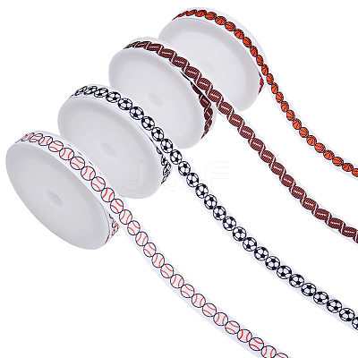 4 Rolls 4 Styles  Sport Ball Theme Polyester Printed Grosgrain Ribbon OCOR-CP0001-21-1