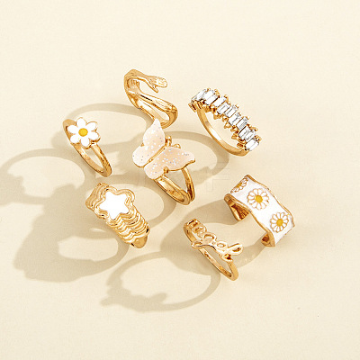 7Pcs Alloy & Acrylic & Rhinestone Enamel Finger Rings FS-WG81463-01-1