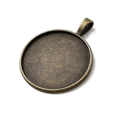 Flat Round Alloy Pendant Cabochon Settings PALLOY-N0088-26AB-NF-1