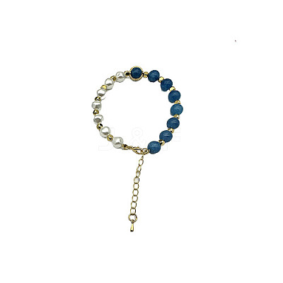 Dyed Natural White Chalcedony Round Beaded Bracelet NC1314-04-1