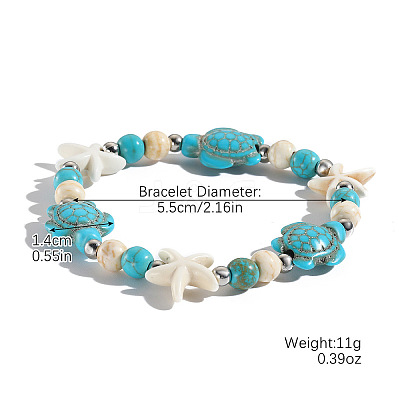 Dyed Synthetic Turquoise Beads Stretch Bracelets for Women DN6877-1-1
