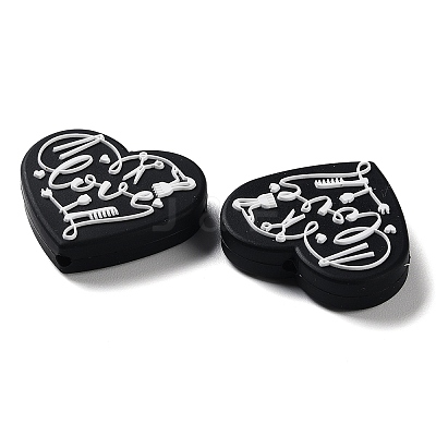 Food Grade Heart with Word Love Silicone Focal Beads LS-SIL-NH0001-01A-1