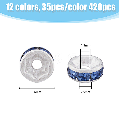 420Pcs 12 Colors Zinc Alloy Rhinestone Spacer Beads FIND-HY0001-83-1