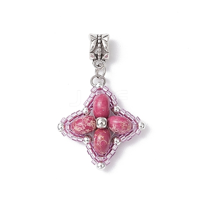Dyed Synthetic Imperial Jasper & Glass Seed Beaded Star European Dangle Charms PALLOY-MZ00693-02-1