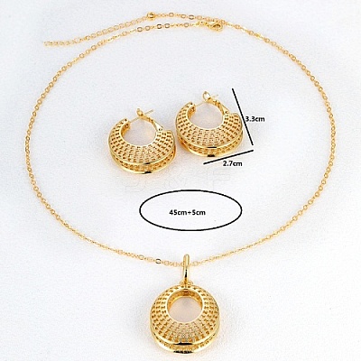 Brass Hollow Donut Pendant Necklaces & Hoop Earrings LV5654-1