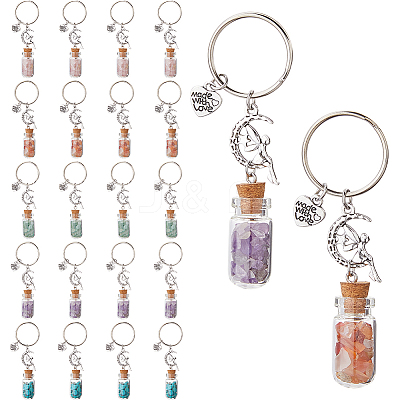 20Pcs 5 Styles Glass Wishing Bottle Pendant Keychains KEYC-DC00063-1