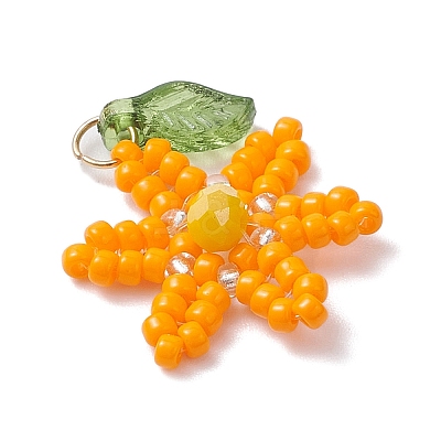 Glass Seed Beaded Flower Pendants PALLOY-TA00345-02-1