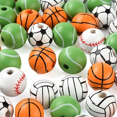 100Pcs 5 Style Painted Natural Wood European Beads WOOD-LS0001-45-1