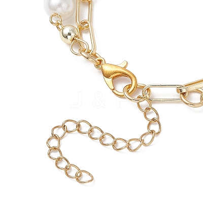 ABS Plastic Imitation Pearl & Brass Paperclip Chain Multi-strand Bracelets for Women BJEW-JB12889-1