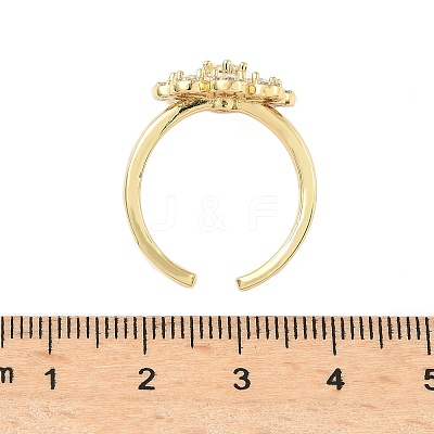 Flower Brass Micro Pave Cubic Zirconia Cuff Rings for Women RJEW-A069-01B-G-1