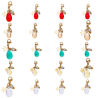 20Pcs 5 Colors Faceted Teardrop Glass Pendants HJEW-SC0001-16-1