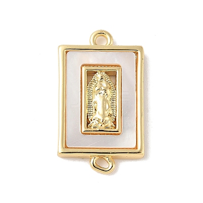 Brass Pave Natural White Shell Religion Connector Charms KK-S522-04B-G-1
