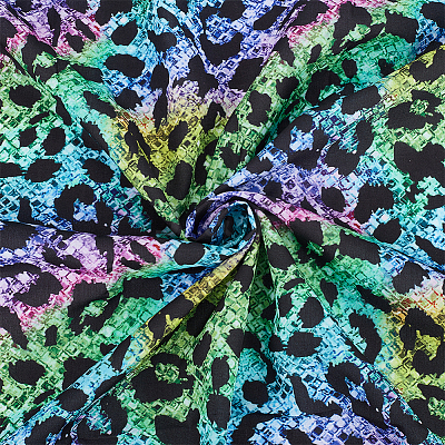 Leopard Print Rainbow Pattern Polycotton Fabric DIY-WH0028-18C-1