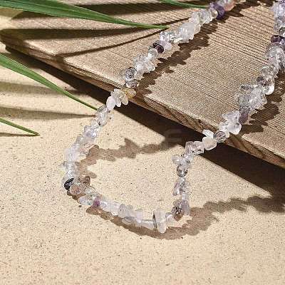 Natural Supper 7 Rutilated Quartz Chip Beaded Necklaces for Men Women NJEW-G159-01A-1