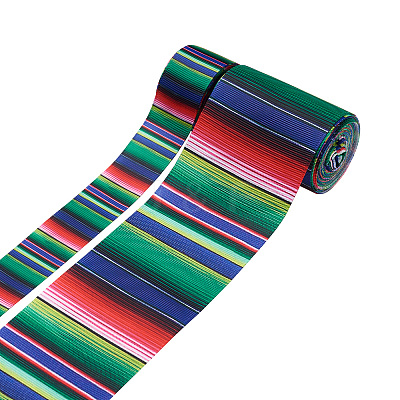 2Rolls 2 Styles Stripe Pattern Printed Polyester Grosgrain Ribbon OCOR-TA0001-37L-1