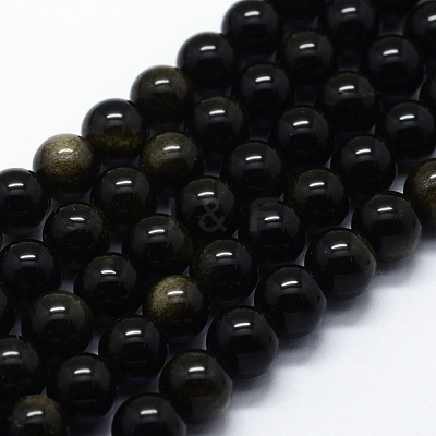 Natural Golden Sheen Obsidian Beads Strands G-I199-14-6mm-1