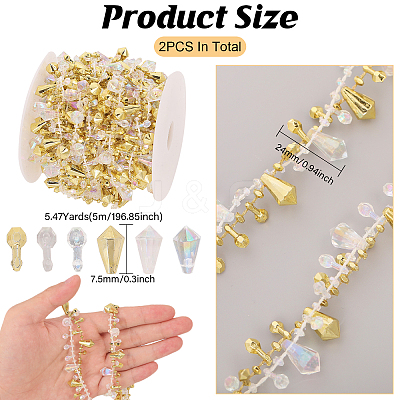 2 Rolls 2 Colors Plastic Diamond Beaded Trim OCOR-CA0001-32-1