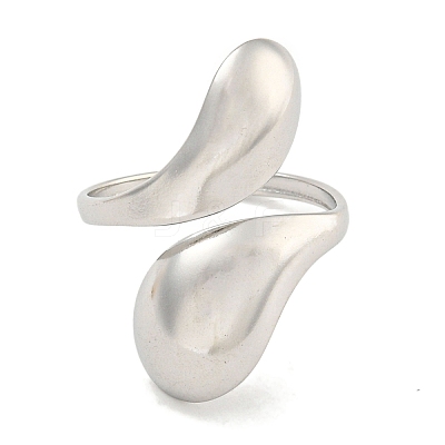 Non-Tarnish Teardrop 304 Stainless Steel Open Cuff Finger Rings for Women RJEW-P114-03P-1
